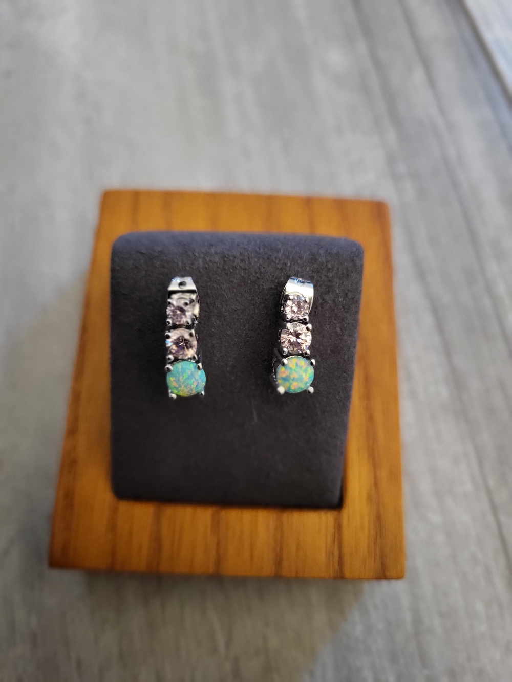 Sterling Silver (925) Opal and Cubic Zirconia Drop Earrings - Green Opal